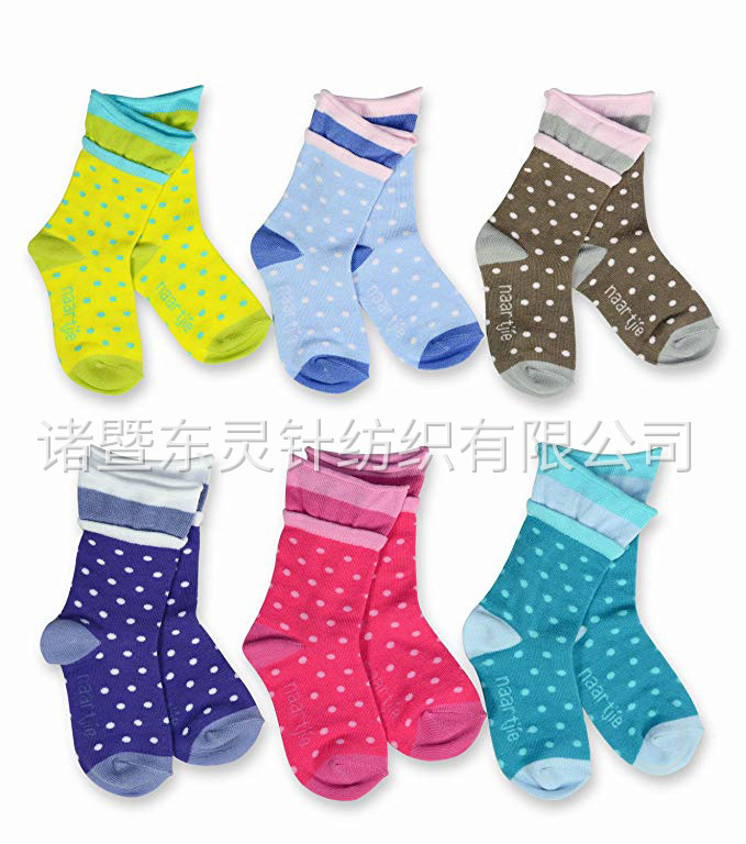 東(dōng)靈 女(nǚ)童棉質圓領基本卷筒襪，6 雙裝
